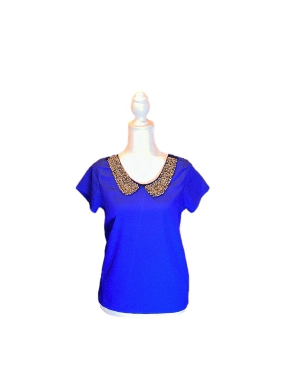 KIRRA Adorable Crisp Royal Blue Blouse with Beaded Neckline Size XS